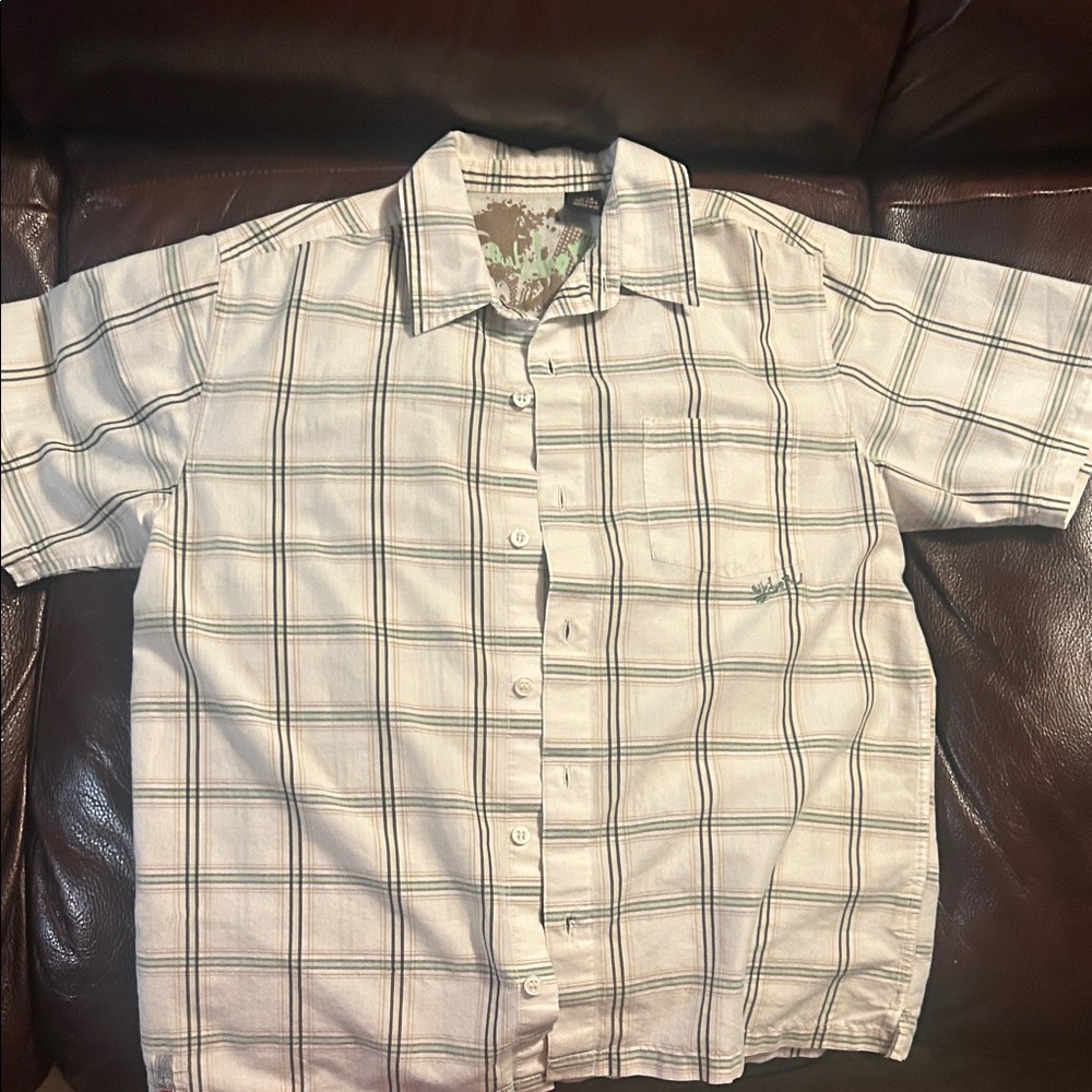 South Pole Cream and Black Plaid Shirt